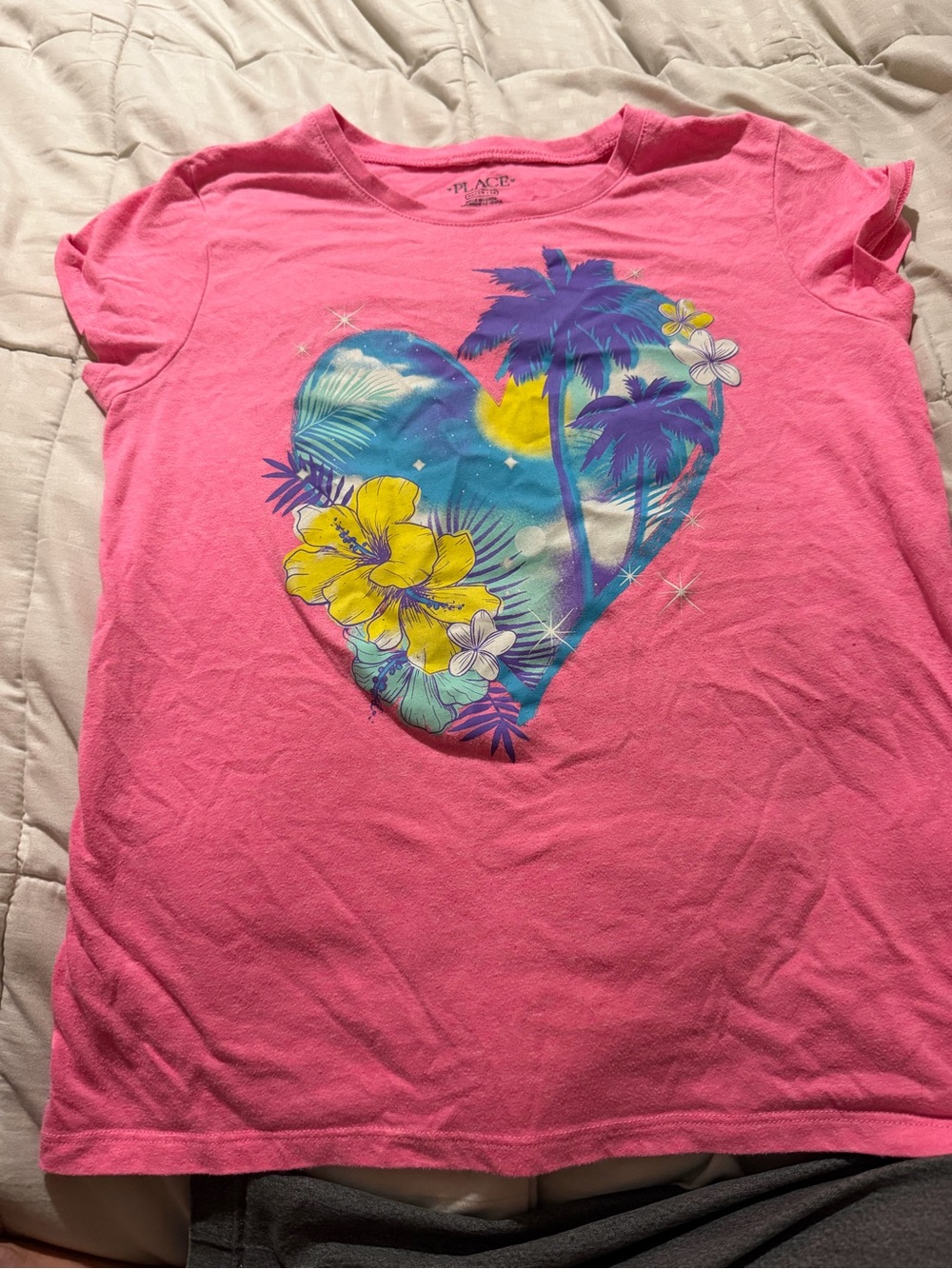 Children’s Place Pink Tee with Tropical Heart Graphic